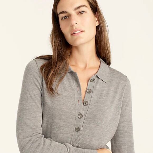 J. CREW Merino Wool Collared Midi Dress Gray XS - Picture 2 of 11